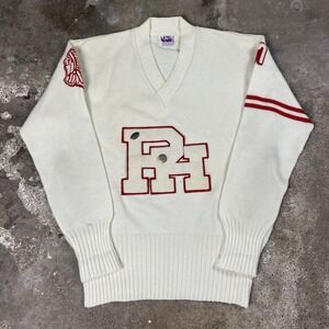 Vintage 60s Varsity Sweatshirt Size Medium White Pullover Indian Patch #67